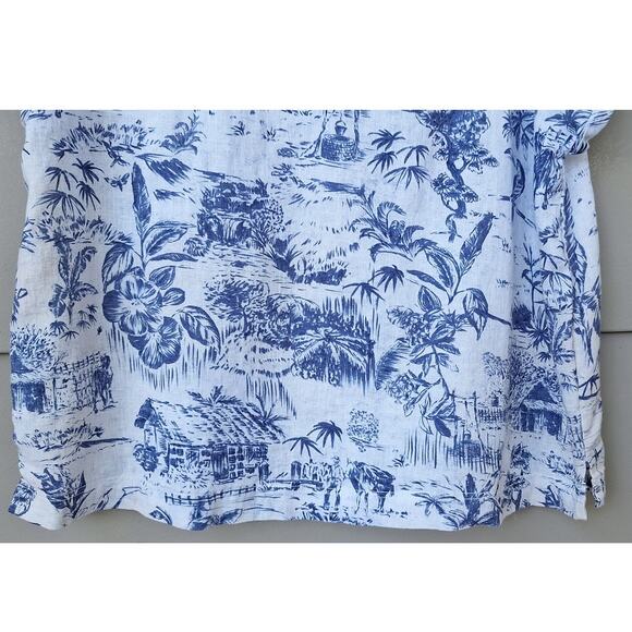 J Joie 100% Linen Short Sleeves Boxy Tropical Hawaiian Shirt Blue White Size M - Picture 8 of 8